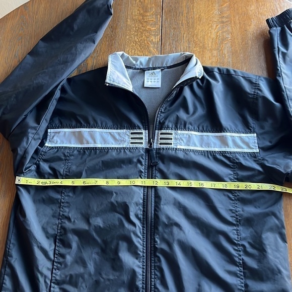 Adidas men’s nylon zip up windbreaker size medium pockets black with gray band - Picture 6 of 16